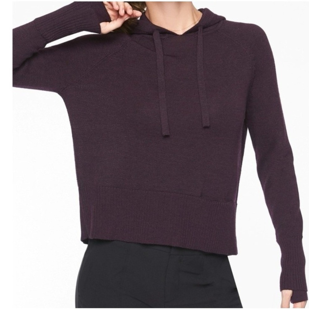 Athleta Womens L Verona Wool Blend Hoodie Purple Hooded Sweater